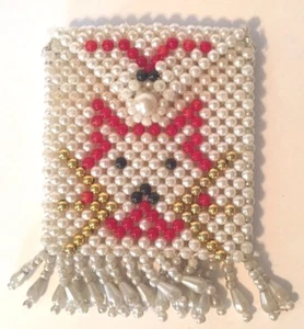 Beaded Cat Face Design Change Purse 3in x 4in - Picture 1 of 4