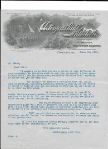 Illustrated Letterhead ASTROPATHIC INSTITUTE Chicago IL 1904 Auditorium Building - Foto 1 di 1