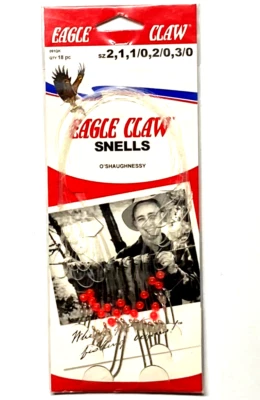 Gancho Eagle Claw Snelled O'Shaughnessy 18ct Paquete Variedad Tamaño 2, 1, 1/0, 2/0, 3/0 Foto 1 de 4