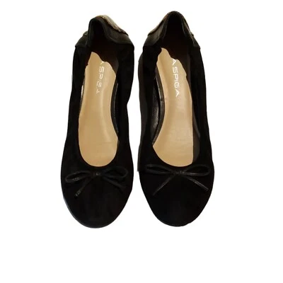 VIA SPIGA Negro Gamuza/Cuero Ballet Pisos 7M Estampado Guepardo Espalda Sin Cordones Usado en Excelente Condición Foto 1 de 4