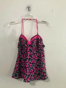 Candie's Size L Pink Gray Black Halter Neck Girls Swim Suit Pool Beach - Picture 1 of 11