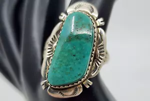 Stunning Dean Sandoval Jr Navajo A+ Green Gem Turquoise Sterling Ring Size 9 - Picture 1 of 11