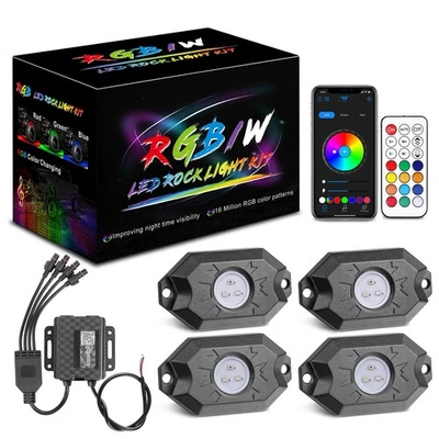 4 Pods RGB LED Rock Lights Wireless Bluetooth Music Offroad For Jeep Wrangler JK Foto 1 de 4