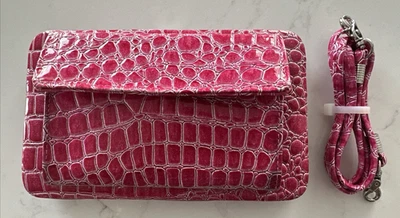 "Paige Products" Pink/Fuchsia Faux Alligator Clutch with Strap - Image 1 of 4
