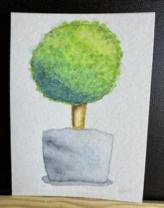 ACEO orig. watercolor - Topiary - by Melissa Duncan - 1/1 - 2.5” x 3.5” - Picture 1 of 4