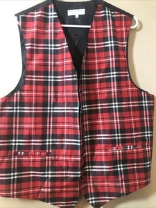 Vesuvio Napoli Vest Italy Red Black White Plaid Button Down Preppy Holiday XL - Picture 1 of 3