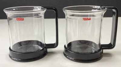 2 x Bodum Bistro Glass Coffee Mugs 200ml Black Plastic Base & Handle Switzerland - Image 1 of 4