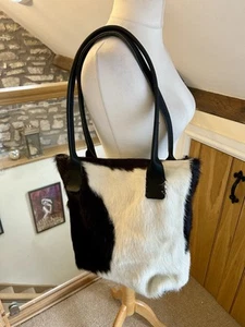 Bolso de hombro de cuero de vaca estilo pelo de pony occidental único negro blanco - Imagen 1 de 9