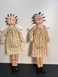 Vintage Primitive Raggedy Ann Doll Angel Ornaments Painted Mary Beth Baxter - Picture 1 of 13
