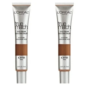 2 Pack L’Oréal Paris True Match Eye Cream Concealer, Deep C9-10 Hyaluronic Acid - Picture 1 of 8