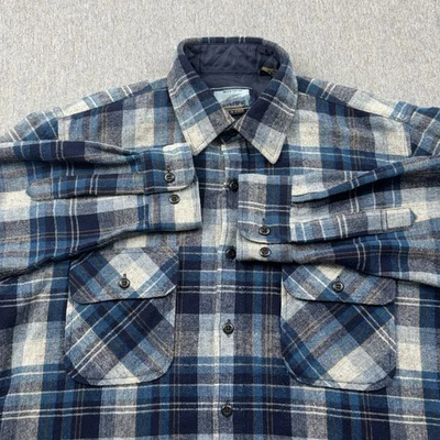 Vintage Fieldmaster Shirt Men Medium Blue Plaid Flannel Wool Blend Outdoor - Image 1 of 4
