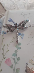 Dragonfly Fashion Brooch Crystal Diamante.Large Deep Pink In Silvertone - Picture 1 of 6