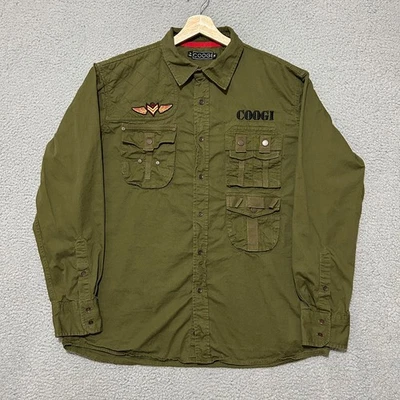 Coogi Military Style Button Down Shirt Men 2XL Olive Green Long Sleeve 2012 - Image 1 of 4