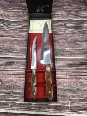 Juego de 2 cuchillos de chef tallado de acero inoxidable fino tierra hueca Maxam Precision Foto 1 de 4