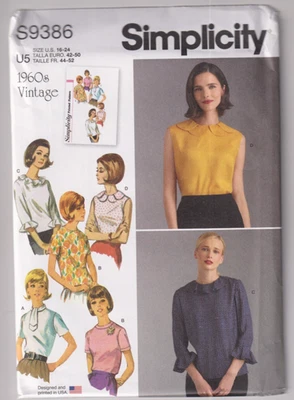 9386 SIMPLICITY AÑOS 60 Vintage - BLUSA con detalles de escote - Talla 16/18/20/22/24 Foto 1 de 2