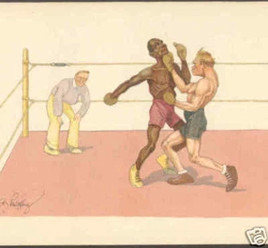 MIXED RACE BOXING MATCH,NEGRO,SCHONPFLUG,SPORT POSTCARD - Picture 1 of 2
