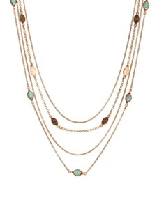 $45 Lucky Brand Heritage Holiday Multi-Row Turquoise Nested Chain Necklace NWT - Picture 1 of 2