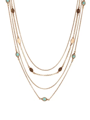 $45 Lucky Brand Heritage Holiday Multi-Fila Turquesa Anidado Cadena Collar NUEVO Foto 1 de 2