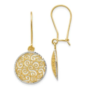 14k 14kt Two-tone Yellow/White Gold Filigree Dangle Earrings 31 mm X 15 mm - Picture 1 of 4