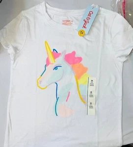 Unicorn Graphic T-Shirt For Girls M Cat & Jack 60% Cotton 40% Polyester White - Picture 1 of 4