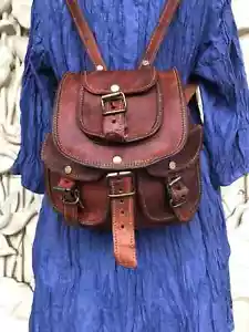 Women's Genuine Vintage Soft Leather Backpack Brown Rucksack Shoulder Purse Bag - Picture 1 of 3