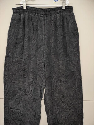 Yasuko Pants Womens Large Black Jacquard Pullon Paisley Weighted Straight Relax - Image 1 of 4