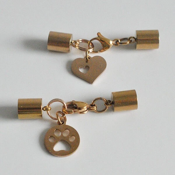 Ø 3 4 6 mm Rosé Gold runde Edelstahl Endkappen Karabiner-Verschluss + Anhänger - Bild 1 von 1