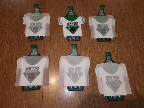 New York Football Super Fan Jersey Bottle Cooler Koozie Jets Colors 6 Pack New Cover