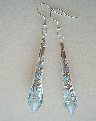 Pendientes colgantes de filigrana plateada facetados aguamarina azul hielo en bolsa de regalo Foto 1 de 4