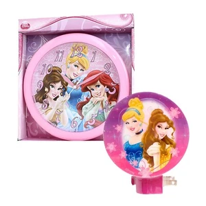 Disney Princess Kids Girls Gift Wall Clock + Night Light Cinderella, Ariel Belle - Picture 1 of 6