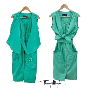 VTG Thierry Mugler Sleevless Tied Dress Colorful Green Small Size #A - Picture 1 of 16