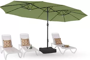 15 FT Patio Umbrella Double-Sided Outdoor Market Crank Umbrella with Stand Base - Picture 1 of 13