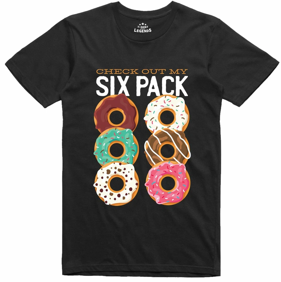 Camiseta masculina engraçada novidade donut pacote com 6 anéis giratórios algodão pré-encolhido - Imagem 1 de 1