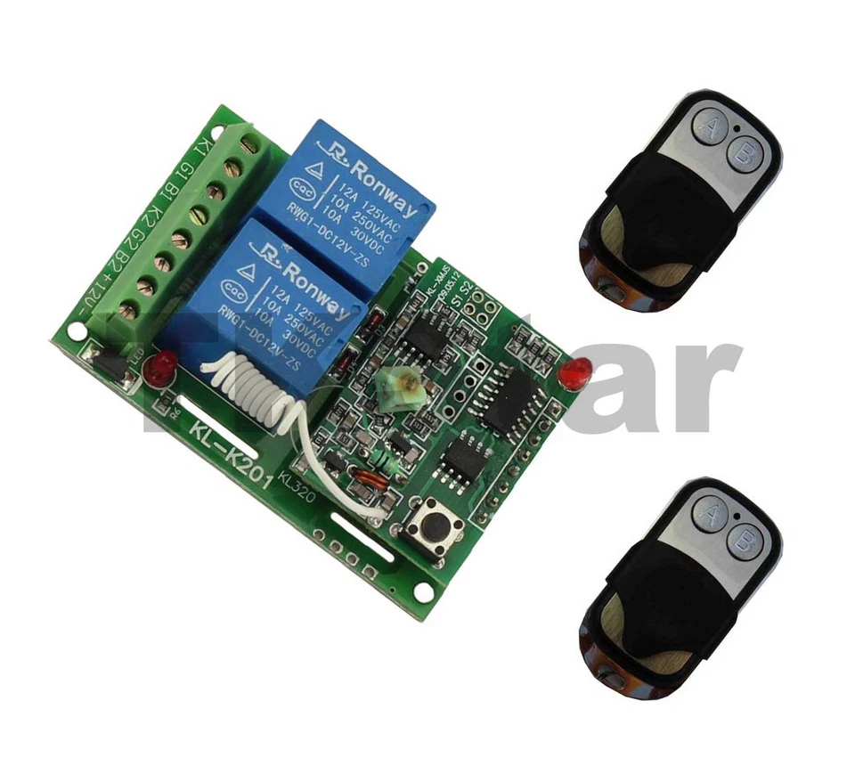 12V 2 Kanal Garagentor Antrieb Funk Sender Empfänger + 2 Handsender Fernbedienun - Bild 1 von 1