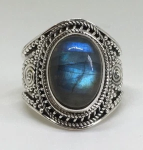 Stunning Labradorite 925 Stamped Sterling Silver Ladies Big Oval Ring Jewellery - Picture 1 of 4