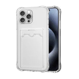 Case for iPhone 15 Pro Shock Absorbing Gel Clear Cover Card Holder Clear - Picture 1 of 5