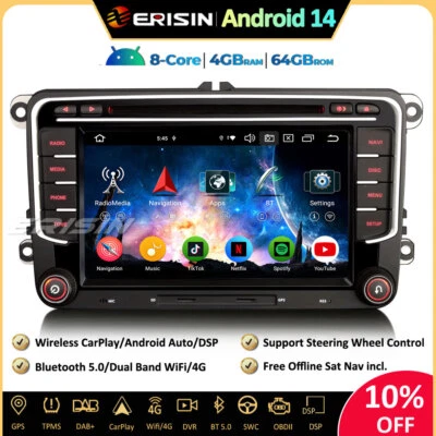 Android 14 Autoradio GPS DVD for VW Passat Polo 6R Golf 5/6 Tiguan T5 Caddy Seat - Immagine 1 di 4