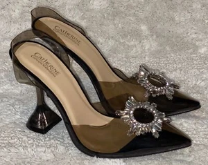 CATHERINE MALANDRINO Jamoe Smoke PVC Rhinestone Slingback Pumps NEW Womens Sz 8 - Picture 1 of 8