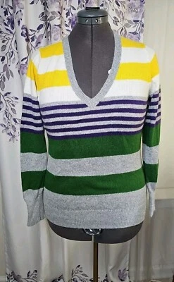 Old Navy Striped V Neck Sweater Womens Size M Rabbit Hair  - Image 1 of 4