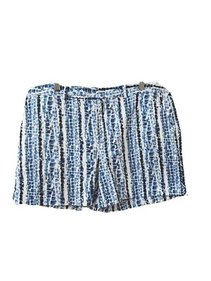 DKNY Shorts Womens 14 Zipup Pockets Stretch Blue White Geometric Pattern - Image 1 of 4