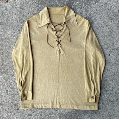 Pullover de encaje hippie occidental vintage de los años 50 60 con botón de madera antiguo XL Foto 1 de 4