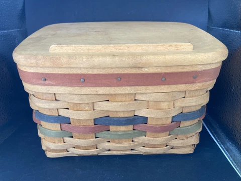 Vintage Longaberger Shades of Autum Recipe basket w/ plastic liner & Lid  1994 Cover
