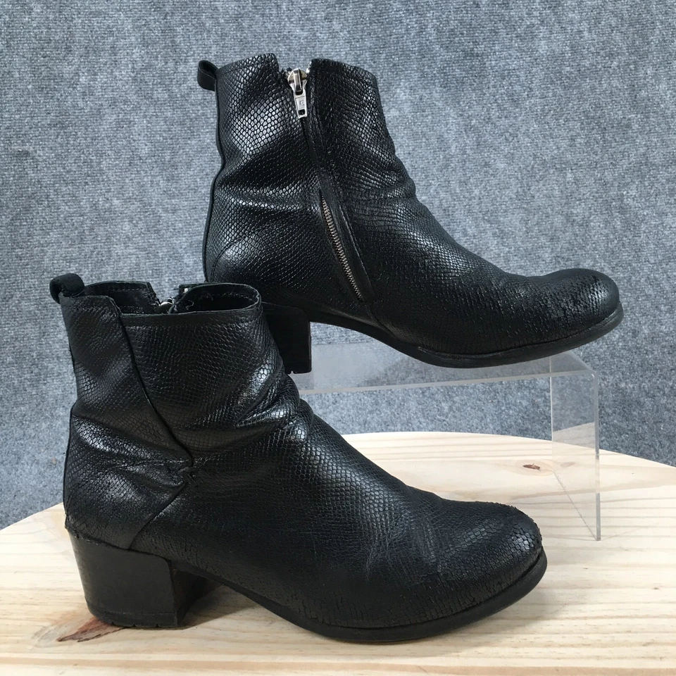 Felmini Boots Womens 39 Ankle Bootie Black Snakeskin Print Side Zip Block Heels - Image 1 of 4