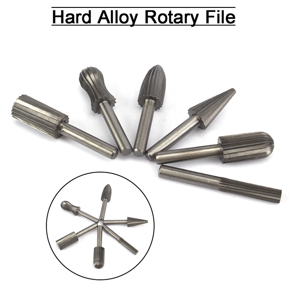 6Pc Hss Rotary File Rasp Kit 1/4" Engraving Bit Deburring Tool for Wood Metal - Image 1 of 4