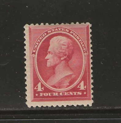 US Scott #215 mint light hinged 1888 4c carmine Jackson bank note og f/vf - Image 1 of 2