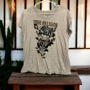True Religion Rose W/gold Colored Triangles Crew T-shirt Size S Gray-black-gold - Picture 1 of 8