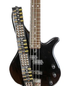 Correa de guitarra de cuero negro de 3 filas piramidal con perno y bala punk rock gótico bajo de metal - Imagen 1 de 11