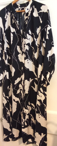 OFF WHITE Abito Camicia H&M Taglia XS Lungo Stampa Mappa Off Bianco E Nero 12 14