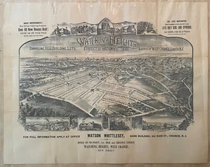 Antique c1870 Watchung Heights NEW JERSEY Birds Eye View Construction BROADSIDE - Picture 1 of 15