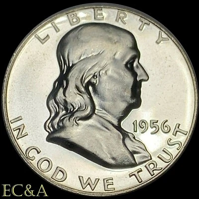 1956 FRANKLIN HALF PROOF TYPE 2 DOUBLED DIE REVERSE CAMEO SUPERB GEM! (FH013) - Image 1 of 4
